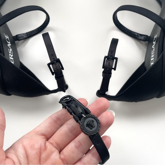 Versace Tri-Platform Satin Platform Wedge Sandal 160mm Strappy Square Toe Heel - Picture 8 of 15